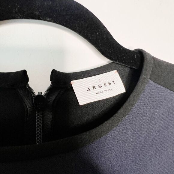 Argent Sheath Midi Dress Size 2 Navy Blue and Black - Picture 7 of 8